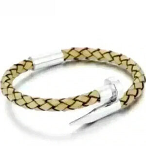 Men’s Braided Leather Nail Bracelet Khaki & Silver Nail